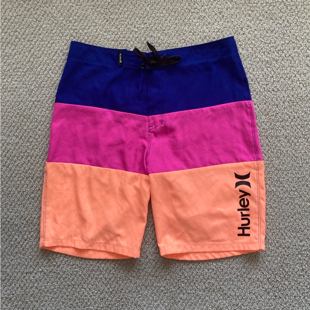 Hurley Boys’ Swim Trunks Bottoms Size 16 Colorblock Blue Pink Grey GUC